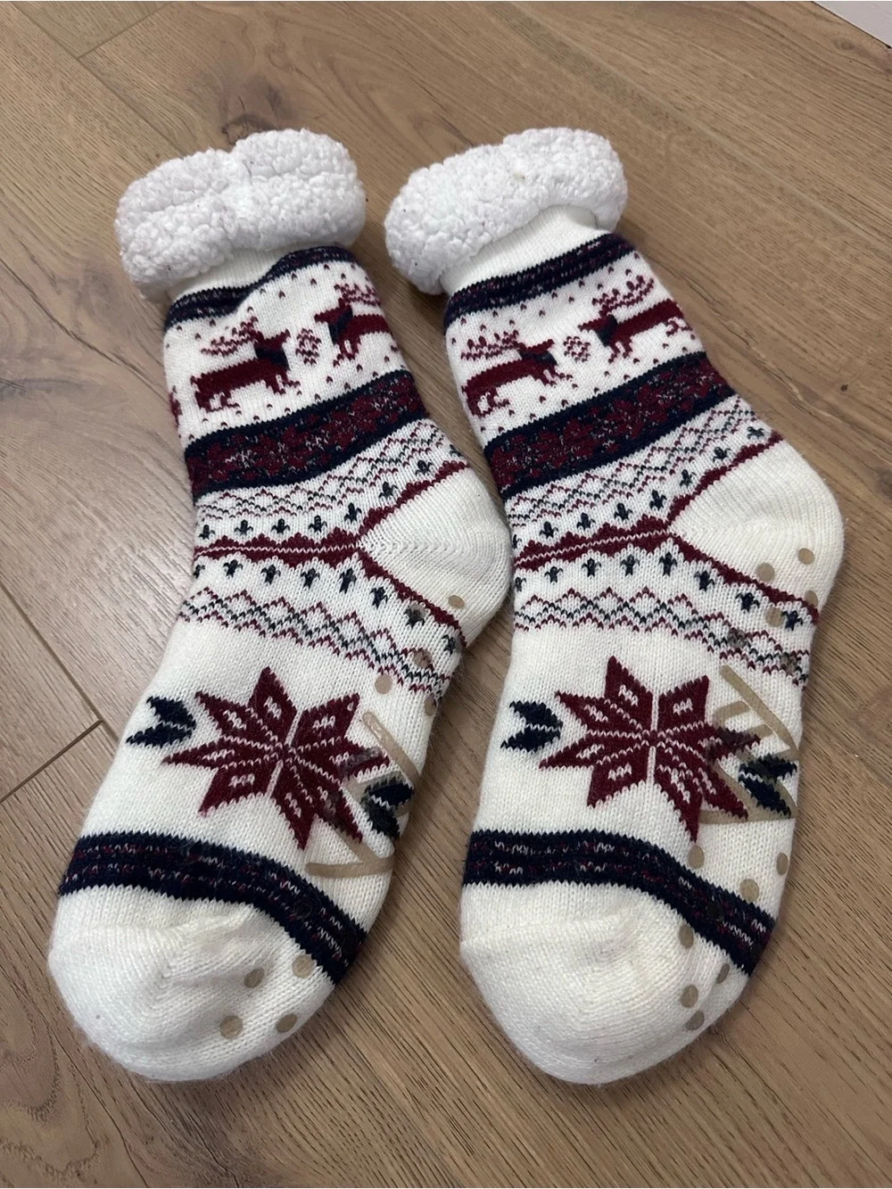 Sherpa Lined Slipper Socks Women Non Slip Winter Cozy Nordic Reindeer Snowflake